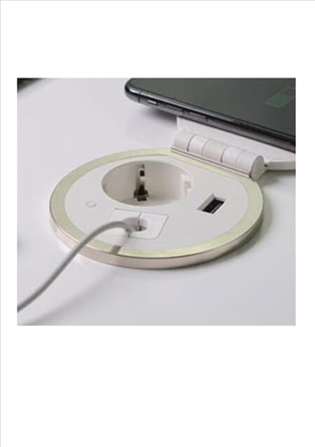 Mini el-panel. 1 strøm - 1 USB - trådløs lading